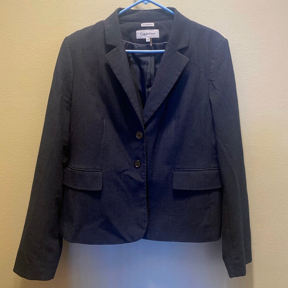 Calvin Klein Smokey Gray Stretch Blazer Size 14